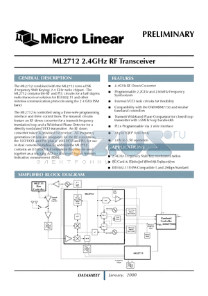 ML2712EH datasheet - 2.4GHz RF Transceiver