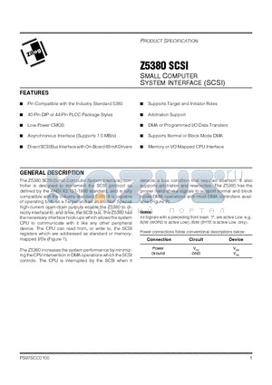 Z538001PSC datasheet - SMALL COMPUTER SYSTEM INTERFACE (SCSI)