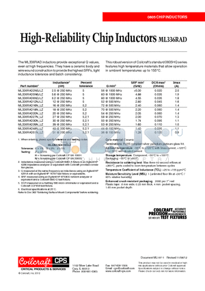 ML336RAD datasheet - High-Reliability Chip Inductors