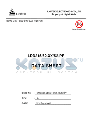 LDD215-62-XX-S2-PF datasheet - DUAL DIGIT LED DISPLAY (0.25Inch)
