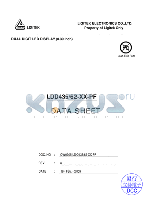 LDD435-62-XX-PF datasheet - DUAL DIGIT LED DISPLAY (0.39 lnch)