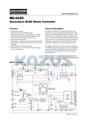 ML4425 datasheet - Sensorless BLDC Motor Controller