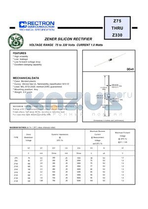 Z75 datasheet - ZENER SILICON RECTIFIER VOLTAGE RANGE 75 to 330 Volts CURRENT 1.0 Watts