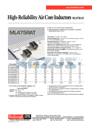 ML475RATR15_LZ datasheet - High-Reliability Air Core Inductors