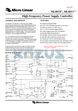 ML4810 datasheet - High Frequency Power Supply Controller