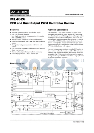 ML4826CP2 datasheet - PFC and Dual Output PWM Controller Combo