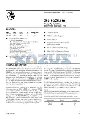 Z80189 datasheet - GENERAL-PURPOSE EMBEDDED CONTROLLERS