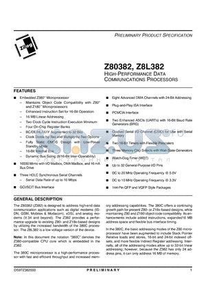 Z80382 datasheet - HIGH-PERFORMANCE DATA COMMUNICATIONS PROCESSORS