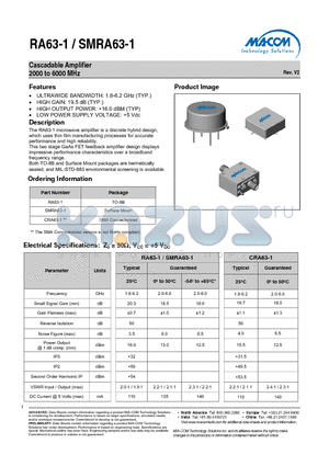 RA63-1 datasheet - Cascadable Amplifier 2000 to 6000 MHz