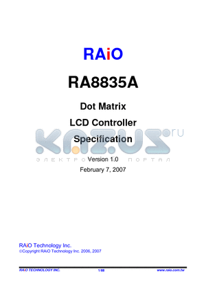 RA8835A datasheet - DOT MATRIX LCD CONTROLLER SPECIFICATION