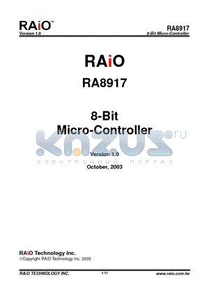 RA8917 datasheet - 8-Bit Micro-Controller