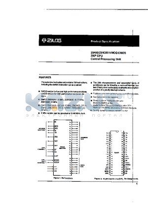 Z84C0006 datasheet - NMOS/CMOS Z80 CPU CENTRAL PROCESSING UNIT