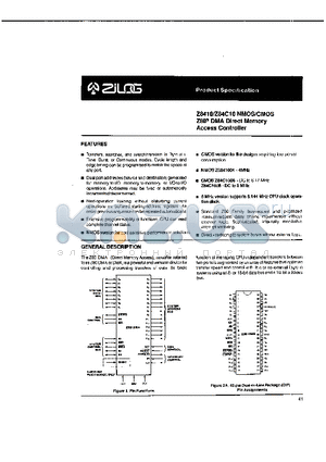 Z84C10 datasheet - Z80 DMA Direct Memory Access Controller