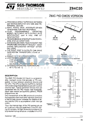 Z84C20BD2 datasheet - Z80C PIO CMOS VERSION