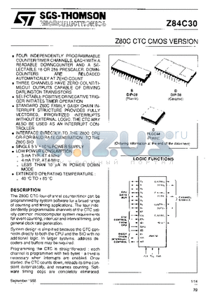 Z84C30BD6 datasheet - Z80 CTC CMOS VERSION