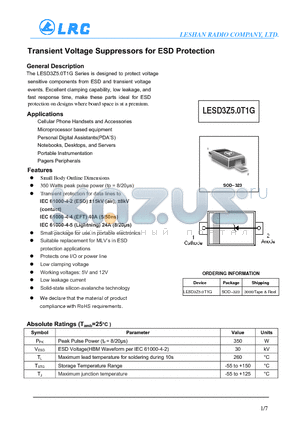 LESD3Z5.0T1G datasheet - Transient Voltage Suppressors for ESD Protection