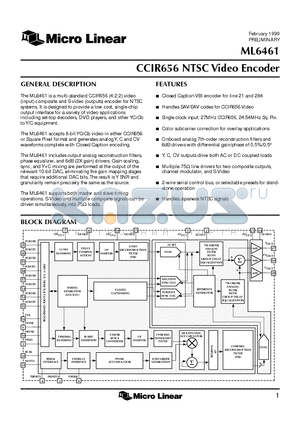 ML6461CS datasheet - NTSC Video Encoder
