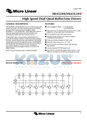 ML65244 datasheet - High Speed Dual Quad Buffer/Line Drivers