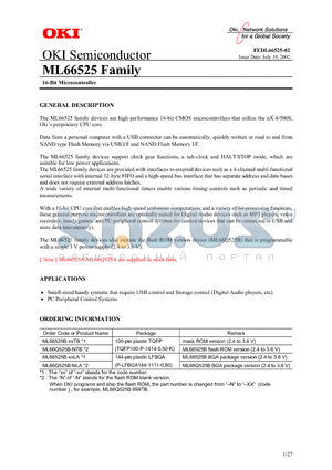 ML66525 datasheet - 16-Bit Microcontroller