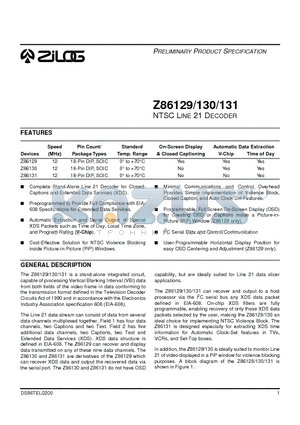 Z8612912SSC datasheet - NTSC LINE 21 DECIDER