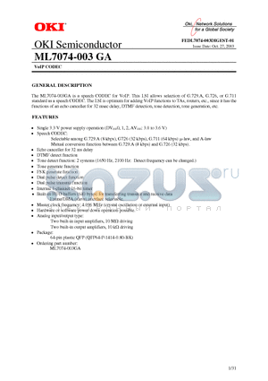 ML7074-003 datasheet - VoIP CODEC
