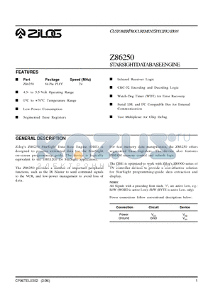 Z86250 datasheet - STARSIGHT DATABASEENGINE