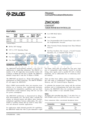 Z86C60 datasheet - CMOS Z8 32KROMMICROCONTROLLER