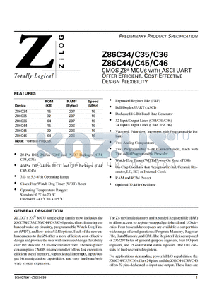 Z86C45 datasheet - CMOS Z8 MCUs WITH ASCI UART OFFER EFFICIENT, COST-EFFECTIVE DESIGN FLEXIBILITY