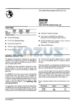 Z86C66 datasheet - CMOS Z8 16K ROM Microcontroller