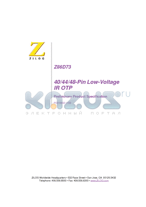 Z86D73 datasheet - 40/44/48-Pin Low-Voltage IR OTP