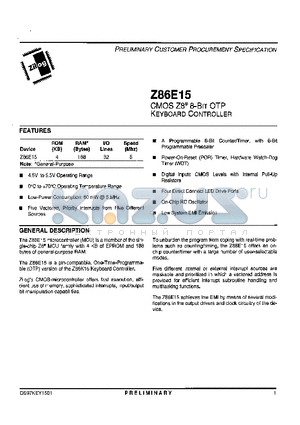 Z86E1505PSC datasheet - CMOS Z8 8-Bit OTP Keyboad Controller