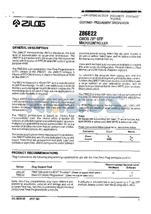 Z86E22 datasheet - CMOS Z8 OTP MICROCONTROLLER