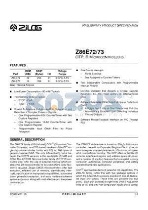 Z86E7316PSC datasheet - OTP IR MICROCONTROLLERS