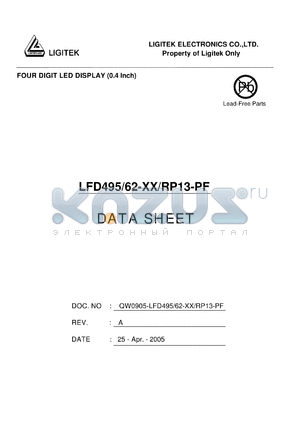 LFD495-62-XX-RP13-PF datasheet - FOUR DIGIT LED DISPLAY (0.4 lnch)