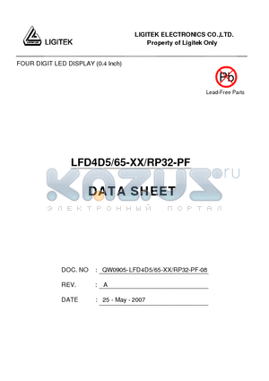 LFD4D5-65-XX-RP32-PF datasheet - FOUR DIGIT LED DISPLAY (0.4 Inch)