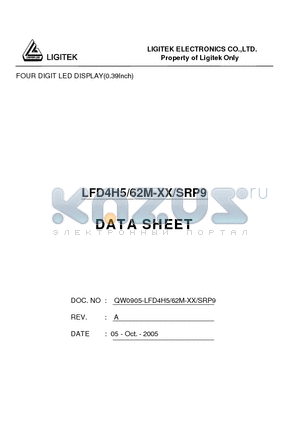LFD4H5-62M-XX-SRP9 datasheet - FOUR DIGIT LED DISPLAY(0.39Inch)