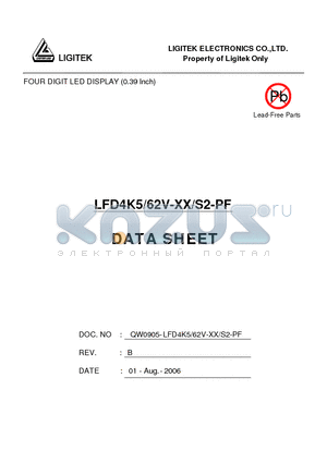 LFD4K5-62V-XX-S2-PF datasheet - FOUR DIGIT LED DISPLAY (0.39 Inch)