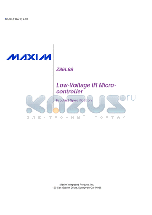 Z86L8808PSG datasheet - Low-Voltage IR Microcontroller