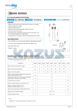 RB206 datasheet - 2.0 A SILICON BRIDGE RECTIFIERS