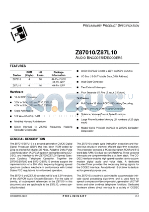 Z87010 datasheet - Audio Encoder/Decoders