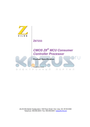 Z87233 datasheet - CMOS Z8-R  MCU Consumer Controller Processor