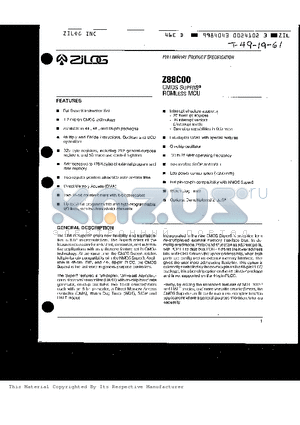 Z88C00 datasheet - CMOS SUPER8 ROMLESS MCU