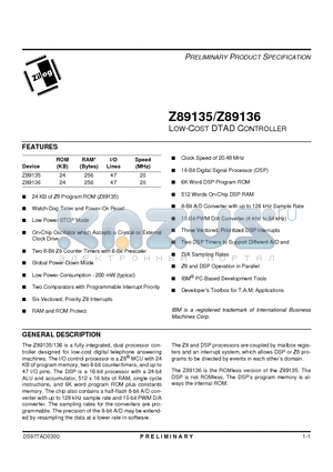 Z89135 datasheet - Low-Cost DTAD Controller