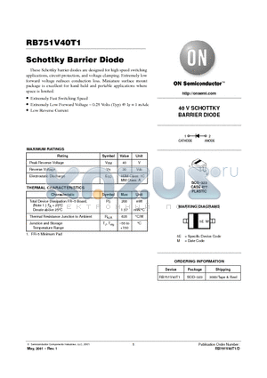 RB751V40T1 datasheet - 40 V SCHOTTKY BARRIER DIODE