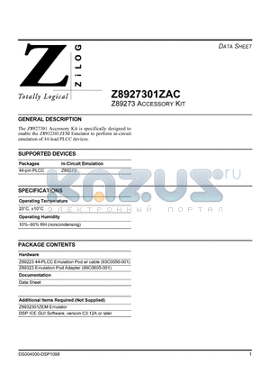 Z89273 datasheet - Z89273 ACCESSORY KIT