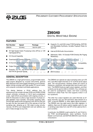 Z89340 datasheet - Digital Wavetable Engine