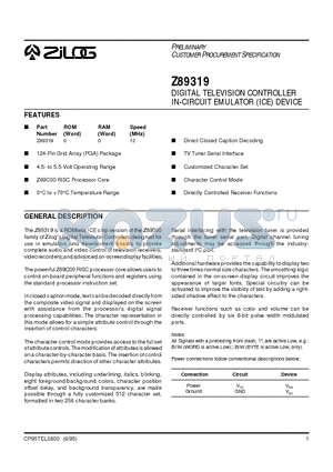 Z89328 datasheet - DIGITAL TELEVISION CONTROLLER IN-CIRCUIT EMULATOR (ICE) DEVICE