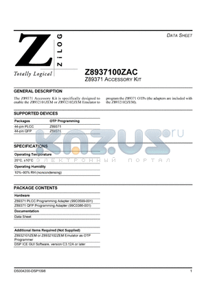 Z8937100ZAC datasheet - Z89371 ACCESSORY KIT