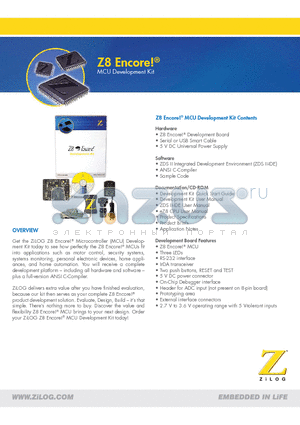 Z8F04 datasheet - MCU Development Kit