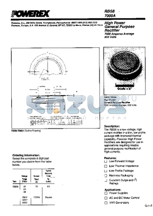 RBS87000A datasheet - High Power General Purpose Rectifier (7000 Amperes Average 600 Volts)